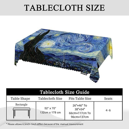 Swono Van Gogh Table Cloth Abstract Starry Night Art Painting Rectangular Tablecloth Picnic & BBQ Table Cover Polyester Kitchen Home Dining 50x72 Inch