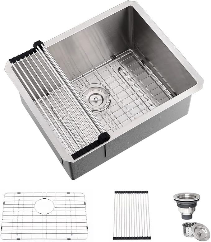 24 Inch Undermount Laundry Sink-Hovheir 24x19x12 Inch Stainless Steel Utility Sink 16 Gauge Stainless Steel Undermount Single Bowl Deep Laundry Room Sinks Outdoor with Bottom Grid