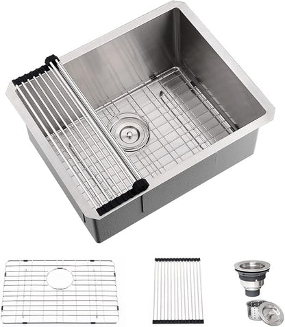 24 Inch Undermount Laundry Sink-Hovheir 24x19x12 Inch Stainless Steel Utility Sink 16 Gauge Stainless Steel Undermount Single Bowl Deep Laundry Room Sinks Outdoor with Bottom Grid