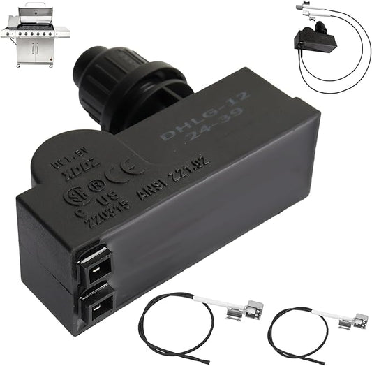 DHLG-12 Grill Igniter Kit for Charbroil Grill Replacement Parts, 2-Outlet Push Button Electronic Ignition Module with Wires for Charbroil G432-8S01-W1 G470-5503-W1 Grill Parts, AAA Battery Required
