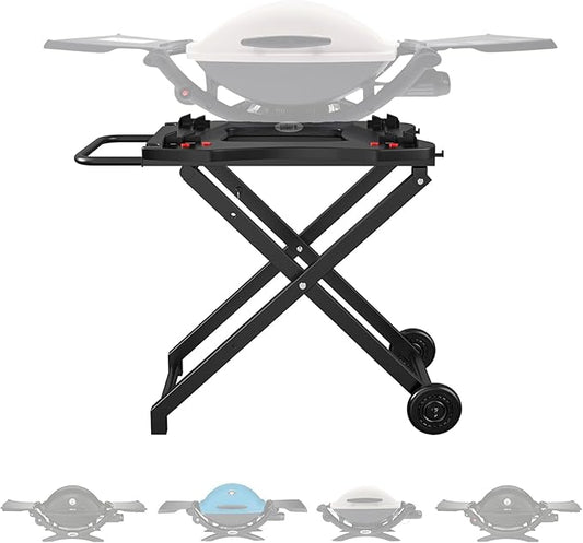 SafBbcue Outdoor Collapsible Grill Table for Weber Q Series Q1200 Grill, Foldable Grill Stand for Weber Q1000 Q2000 Q2200 Table Top Grill Accessories with Transport Handle and Wheels