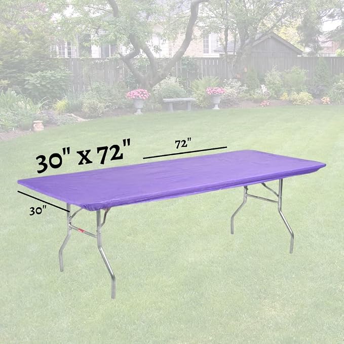10 Pack of Rectangular Plastic Table Covers - 6' Foot or 8' Foot Options - Indoor or Outdoor Fitted Table Covers (Table NOT Included) (Purple, 30" x 72" (6' ft))