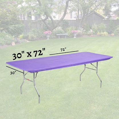 10 Pack of Rectangular Plastic Table Covers - 6' Foot or 8' Foot Options - Indoor or Outdoor Fitted Table Covers (Table NOT Included) (Purple, 30" x 72" (6' ft))