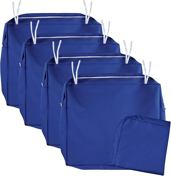 NettyPro Patio Chair Seat Cushion Covers Set 4, Waterproof Outdoor Furniture Cushion Slipcovers with Zipper and Tie, 22 x 20 x 4 Inch, Replacement Cover Only, Navy