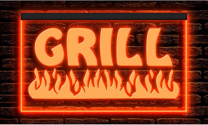 110032 Fire Grill Bar Restaurant BBQ Steakhouse Open Display LED Light Neon Sign (21.5" X 12", Orange)