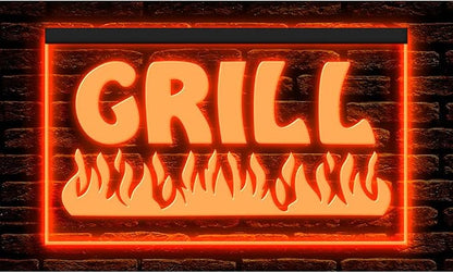 110032 Fire Grill Bar Restaurant BBQ Steakhouse Open Display LED Light Neon Sign (21.5" X 12", Orange)