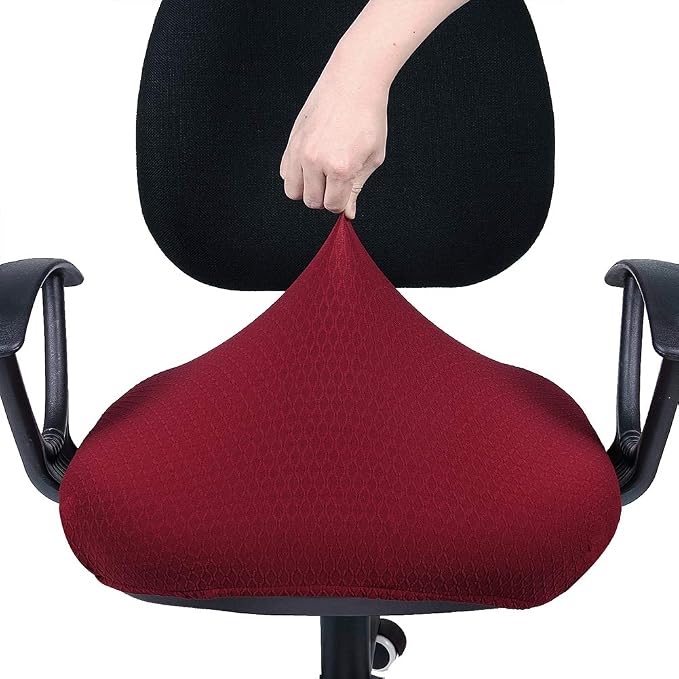 Smiry Office Computer Chair Seat Covers for Desk, Anti-dust Protector | Stretch Jacquard Removable Washable Desk Chair Seat Cushion Protectors, Wine Red