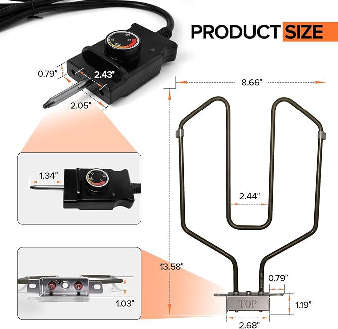 1650W Universal Electric Smoker Heating Element Adjustable Thermostat Controller Compatible with Brinkman, Cuisinart, Char-Broil, Dyna-Glo, Smoke Hollow, Masterbuilt and Charcoal to Electric Smokers
