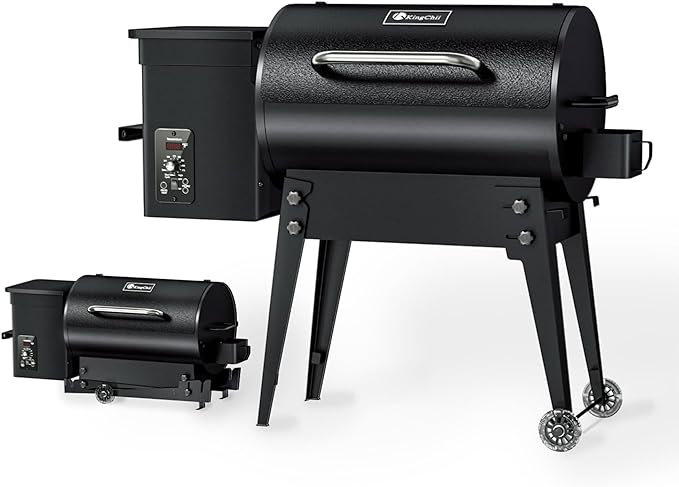 KingChii Portable Electric Wood Pellet Grill & Smoker with Foldable Legs, 456 SQ.IN Grill Capacity, 18LB Hopper, with PID Temperature Control (180-425°F) for Backyard Camping Bake and Roast