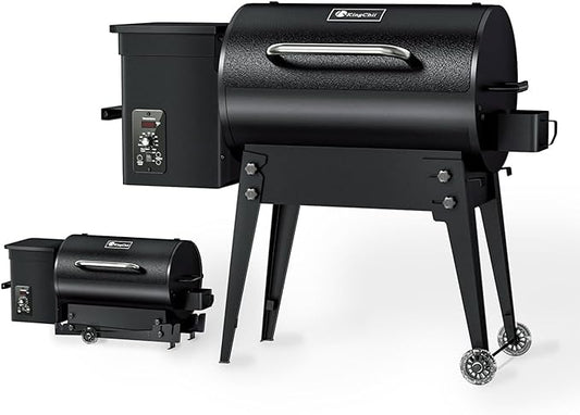 KingChii Portable Electric Wood Pellet Grill & Smoker with Foldable Legs, 456 SQ.IN Grill Capacity, 18LB Hopper, with PID Temperature Control (180-425°F) for Backyard Camping Bake and Roast