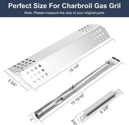 Criditpid Grill Replacement Parts for Charbroil 463241113 463449914 4 Burner Gas Grill, Stainless Steel Grill Grates, Heat Plates, Crossover Tubes, Igniters & Grill Burner Parts for Charbroil Grills