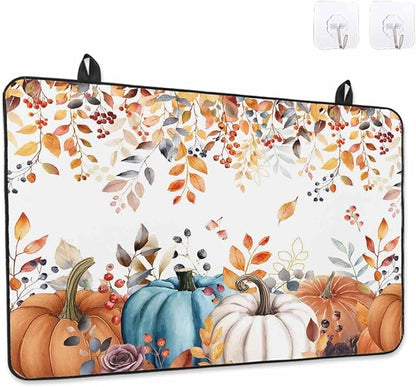 Stove Top Covers for Electric Stove 36x21 Inches, Fall Pumpkins HeatResistant Glass Cooktop Protector, Thanksgiving Weeping Leaves Watercolor Ceramic Stovetop Countertop Covers Vintage Mat, Oven Cover