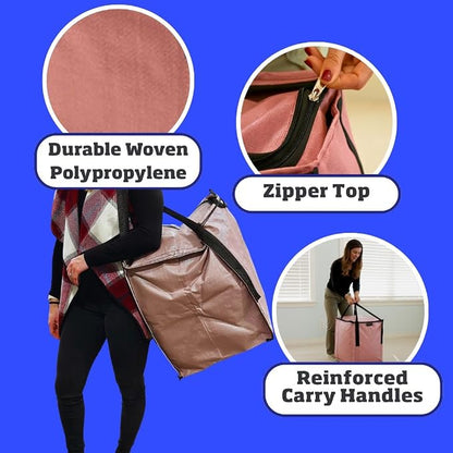 DURASACK 22-Gallon Zipper Top Heavy Duty Storage Tote Bags, Single, Mauve | Rugged Woven Polypropylene Moving Bag, Reusable Self-Standing Design, Holds up to 500 Pounds