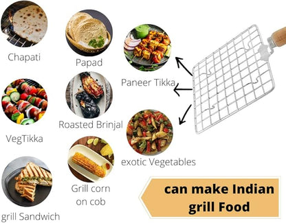 Stainless Steel Square Roti Papad Grill Roti Jali Chapathi Pipe Handle dia- 9" - 1 Pc