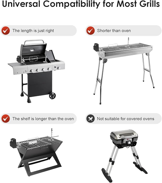 Rotisserie Grill Kit, Automatic Rotating BBQ, UL Certificated Universal Grill Rotisseries with 120V 4W Motor, 28” Spit Rod, 2 x 4 Forks, Complete Holders, and Fixing Screw for Backyard and Outdoor
