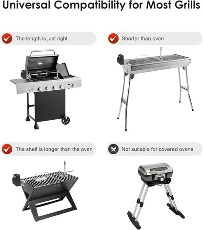 Rotisserie Grill Kit, Automatic Rotating BBQ, UL Certificated Universal Grill Rotisseries with 120V 4W Motor, 28” Spit Rod, 2 x 4 Forks, Complete Holders, and Fixing Screw for Backyard and Outdoor