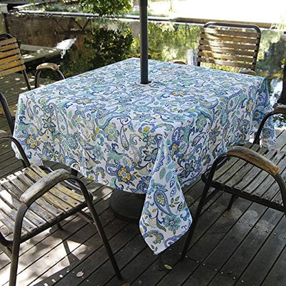 EHouseHome Outdoor Indoor 60inch SquareTablecloth with Umbrella Hole and Zipper, Waterproof Zippered Patio Table Cloths, Spring/Summer Table Covers for Backyard Circular Table/BBQs/Picnic