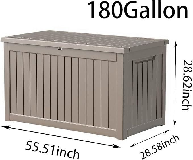 Waterproof Outdoor Resin Deck Box with Lockable Lid, Easy Assembly Features and Convenient Handles For Cushion, Pillows and other Patio Furniture (200 Gallon Grey)