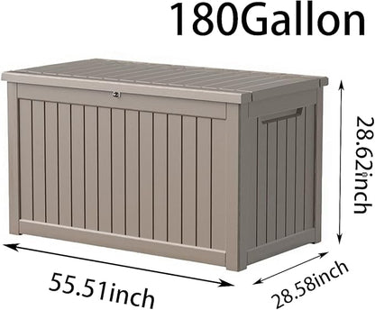 Waterproof Outdoor Resin Deck Box with Lockable Lid, Easy Assembly Features and Convenient Handles For Cushion, Pillows and other Patio Furniture (200 Gallon Grey)