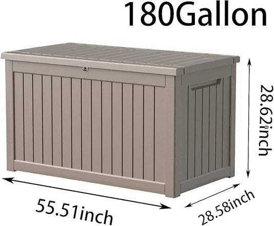 Waterproof Outdoor Resin Deck Box with Lockable Lid, Easy Assembly Features and Convenient Handles For Cushion, Pillows and other Patio Furniture (200 Gallon Grey)