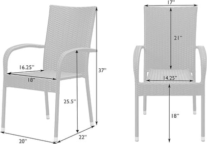 Morgan Outdoor Wicker Stacking Chair - Mocha - Set of 4 - Handwoven No Assembly All Weather Steel Powder Coated Frame Lightweight Indoor Outdoor Porch Backyard Lawn Garden Balcony - Patio Sense 62664