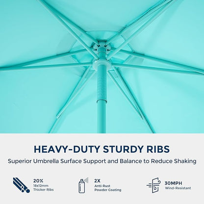 HOMSHADE 7.5ft Outdoor 1S Push-Up Patio Umbrella - Market Table Pool Deck Umbrella UPF50+ UV Protection with 6 Sturdy Ribs for Balcony, Garden, Lawn, Backyard (Light Blue)