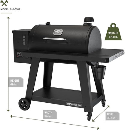Oakford 1125 Pro Pellet Gril with 1069 SQ In Cooking Area, Cast Iron Grates, I-Site View Indicator, Heavy Duty Pellet Smoker Grill with Bluetooth Connectivity - 910-0513
