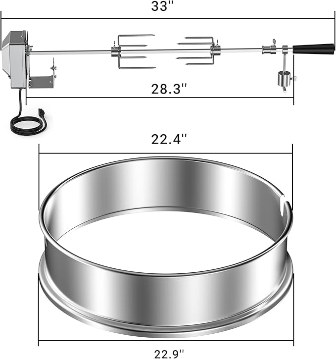 Skyflame Charkettle Stainless Steel Rotisserie Ring Kit | 21 1/2–22 1/2 inch Outer Diameter, Charcoal Kettle Grills, Compatible with Weber 2290, Other Models