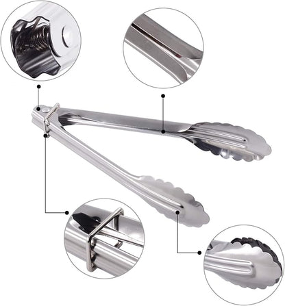 HINMAY Mini Stainless Steel Serving Tongs Small Tongs for Serving Food Cooking Salad Grilling (7-Inch 3 Pieces)