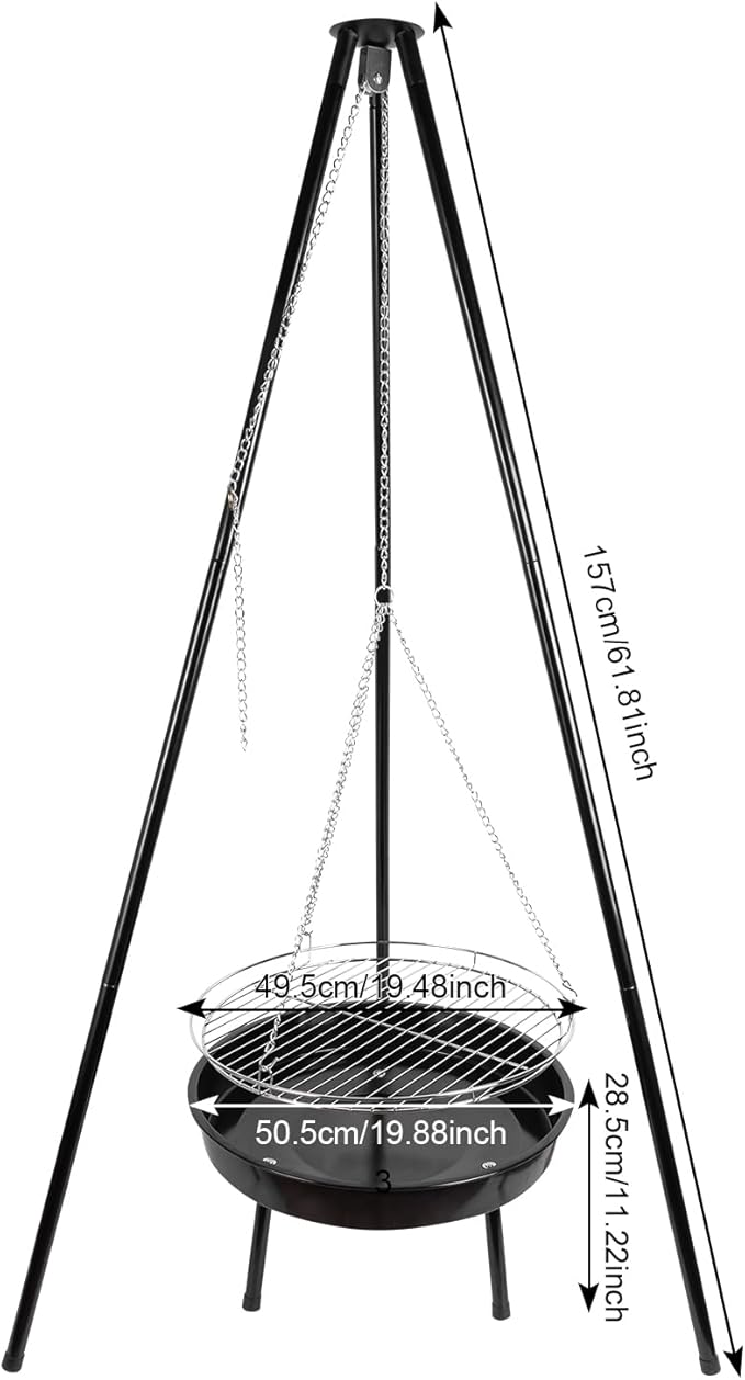 campfire grill, campfire tripod with a barbecue basin, suitable for outdoor travel and gatherings (chain)