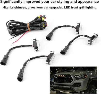 Grille Lights, 4pcs 12V Car LED Grille Light High Brightness Accessory Fit for Toyota 2016‑2020 (White Case)