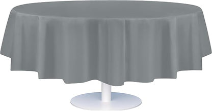 Grandipity 12 Pack Premium Disposable Plastic Tablecloth 84" Inch Decorative Round Table Cover - Silver