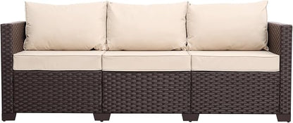 Oasishine Patio Furniture 3-seat Sofa Wicker Outdoor Furniture Outdoor Couch Deep Seat Hight Backrest Non-Slip Cushions, Khaki