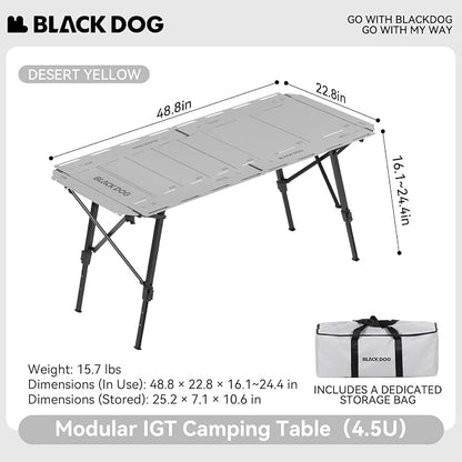 BLACKDOG 4.5U IGT Camping Table, Folding Portable Camp Table, Adjustable Height Aluminum Portable Table with Carry Bag for Outdoor, Pictic, Patio and Backyard 48.8" L x 22.8" W, Rock Grey