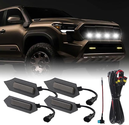 4PCS Grill Light Fit for Tacoma TRD Sport/Off-Road/Prerunner 2024-2026 | with Fuse Adaptor, with 4-in-1 Wire Harness, LED Grille Light Bar Tacoma 4th Gen, Amber