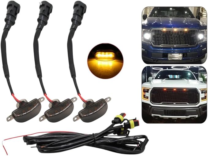 Genuine 3X for Ford F150 Raptor Style Amber Smoked LED Front Grille Grill Running Lights Genuine OEM Replacement