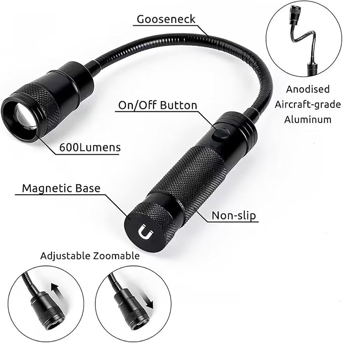 Portable Battery Power LED Work Light for Camping Hiking and Barbecue Feature Strong Base and Flexible Neck Car Light