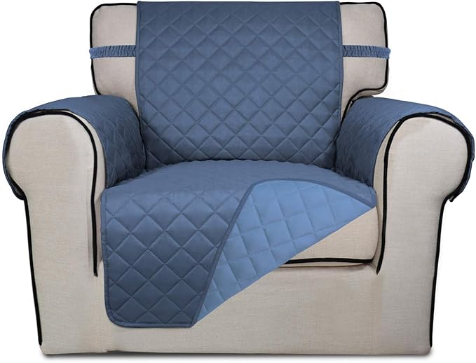 PureFit Reversible Chair Sofa Cover Dog Couch Covers for Sofa, 25.5 in | Dark Blue/Light Blue, Water Resistant Couch Protector, Washable Pet Couch Cover with Non Slip and Elastic Straps For Kids