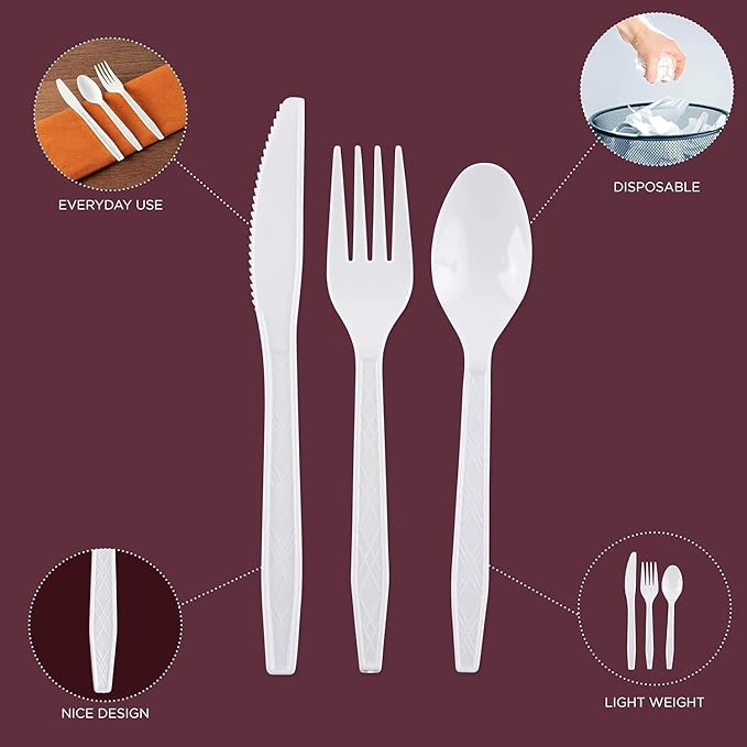 PARTY BARGAINS Argyle White Plastic Cutlery Set 2160-Piece – 1080 Forks, 720 Spoons, 360 Knives – Heavy-Duty Disposable Utensils for Parties, Weddings, Buffets, BBQs & Catering – BPA Free
