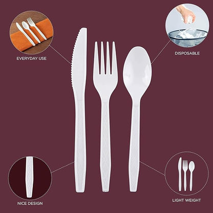PARTY BARGAINS Argyle White Plastic Cutlery Set 2160-Piece – 1080 Forks, 720 Spoons, 360 Knives – Heavy-Duty Disposable Utensils for Parties, Weddings, Buffets, BBQs & Catering – BPA Free