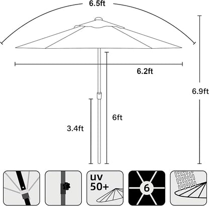 AMMSUN 6FT Patio Umbrella, Outdoor Table Umbrella with Push Button Tilt | UPF50+ Sun Protection and Water-Resistant Fabric, Premium Steel Pole and Ribs, Height-Adjustable and Push-Button Tilt