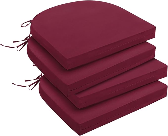 downluxe Outdoor Chair Cushions Set of 4 for Patio Furniture, Water-Resistant Patio Chair Cushions with Ties, High Density Foam Outdoor Seat Cushion, 17" X 16" X 2", Burgundy