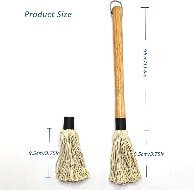 15.5in Basting Mop Brush for BBQ Grilling - Wooden Handle Detachable with 2 Replacement Heads &Silicone Brush - Grill Tools for Outdoor Cooking, Camping, Smoking