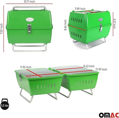 OMAC | Charcoal Grill Portable Grill Garden Outdoor Green Picnic Grill 13 Pcs BBQ