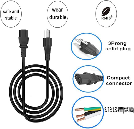 Power Cord Replacement for D2 Traeger Wood Pellet Grill Pro 575/780, Ironwood 650/885, Timberline 850/1300 Wood Pellet Grill Smokers,120V,6 Feet
