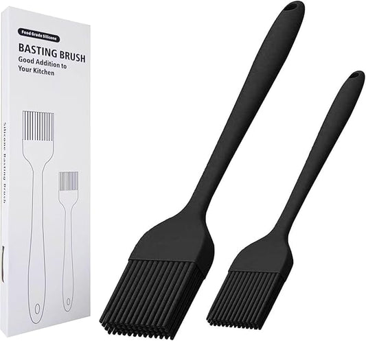 Silicone Basting Brush for Cooking 2 Pcs Pastry Brush for Grilling,Oil,BBQ,Meat,Sauce,Baking (Black)