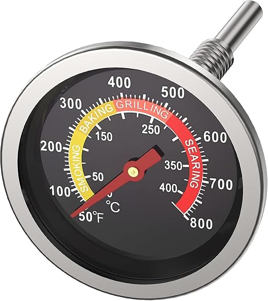 Grill Thermometer 2-3/8" Large Dial, 50-800°F Grill Thermometer for Outside Grill, High-Temp Resistant Thermometer for Smoker & Oven, Weatherproof Temperature Gauge with 4 Visible Colored Zones