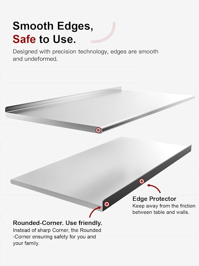Atelicf NSF Stainless Steel Prep Table 24X48 inch, Rounded Flat Top | Commercial-grade table for restaurants, kitchens, food trucks, breweries, bars, garages, and outdoor BBQ