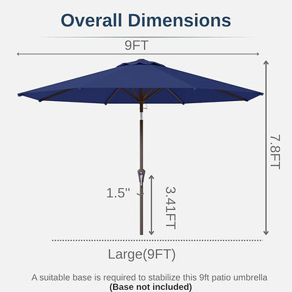 9ft Patio Umbrella with Push Button Tilt and Crank,Outdoor Market Table Umbrella UV Protection 8 Sturdy Ribs for Backyard,Garden,Pool,Deck(Navy)