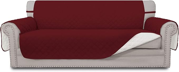 Easy-Going Reversible Couch Cover, 3 Cushion Sofa, Christmas Red/Ivory | X-Large Sofa, Washable Slipcover For Dogs, Water Resistant Mat, Living Room, Non-Slip Sofa Cover, Pet Friendly